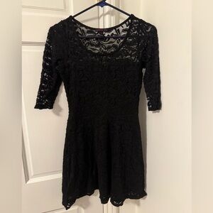 Material Girl Black Lace Dress Sweetheart Neckline Elbow Sleeves